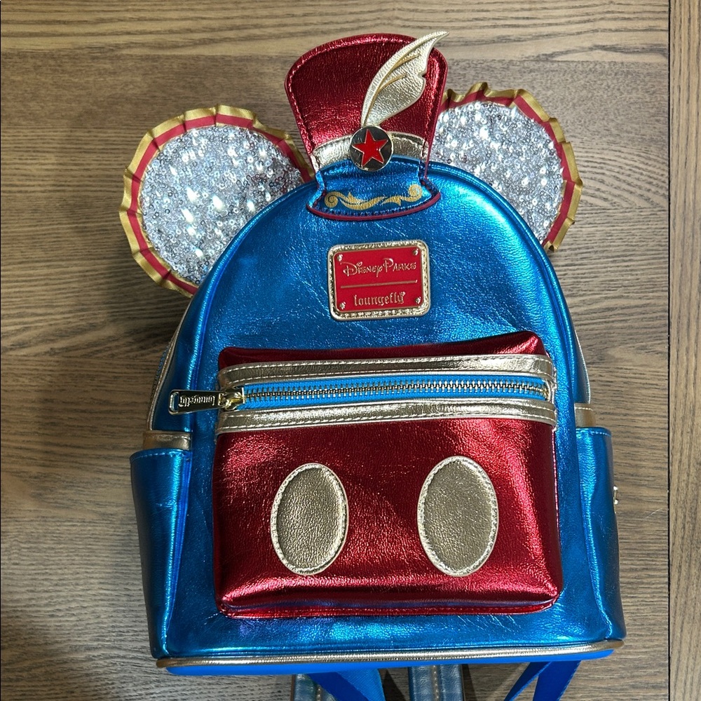 Loungefly Blue and Red Kids‎ Backpack with Gold and Silver Accents